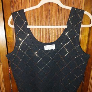 ST JOHN EVENING BY MARIE GRAY BLACK AND GOLD WOOL KNIT SCOOP NECK TOP